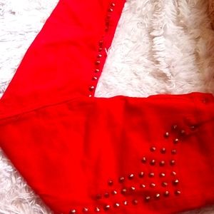 NWOT Forever 21 Red Skinny Jeans Studed With Gold Hardware
